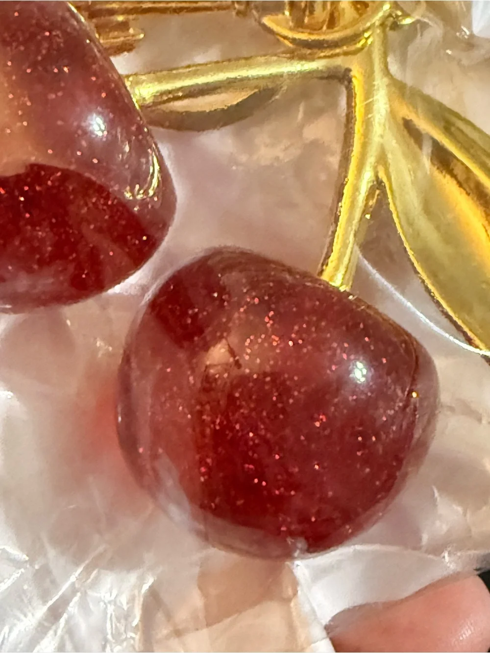 Gold Cherry Charm Keychain with Red Cherry Accents